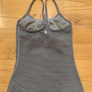 Lululemon Power Y Tank Size 2 Luon Tonka Stripe Black Heathered Medium Grey